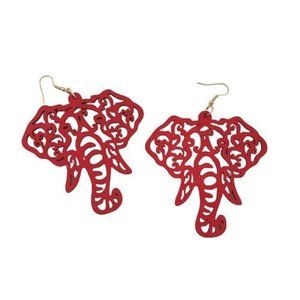 Large Red Wooden Elephant Earrings~Roll Tide Earrings
